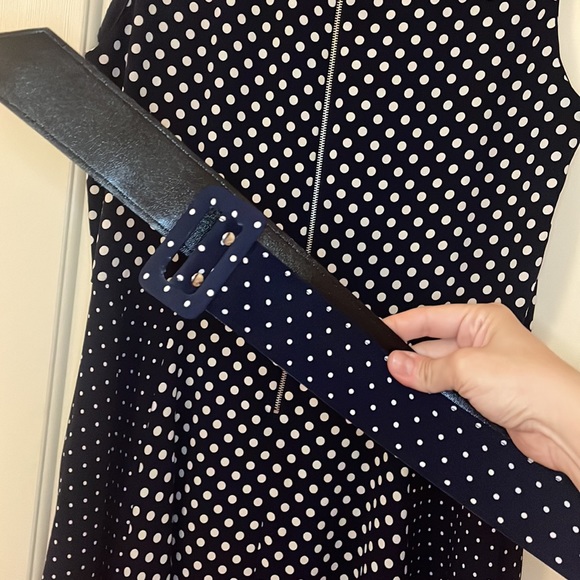 Navy & white Danny & Nicole polka dot swing dress with belt - Picture 7 of 8
